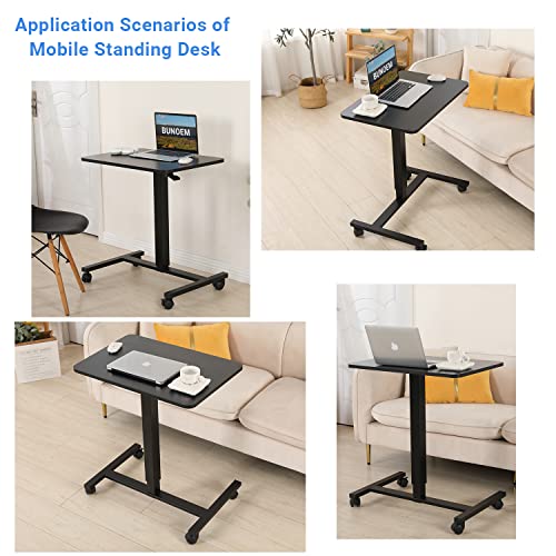 BUNOEM Mobile Standing Desk, 28x20 Pneumatic Laptop Height Adjustable Sit to Stand Table with Lockable Wheels and Gas Spring Riser (Black) BUNOEM