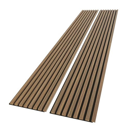 DOGBERRY 2 Pack Acoustic Wood Wall Panels, Decorative Soundproof Panels for Walls and Ceiling,n, 3D Slat Wood Wall Panels (94.49” x 25.4” Total Coverage, Smokey Oak) - WoodArtSupply