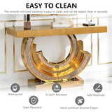 MELAABUU Mirrored Console Table, 42.9" Brown Rectangle Sofa Table with Sparkling Crystal 3C Shaped Base, Modern Luxury Mirrored Furniture with Diamond Glass Effects for Entryway Hallway Entrance MELAABUU
