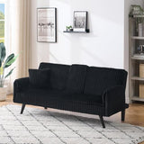 72" Modern Corduroy Sofa Bed Futon,Convertible Sleeper Couch Bed with Cup Holder,4 Reclining Positions,Folding Sofa Cloud Loveseat for Small Living Room Apartment Office (Black-New) Majnesvon