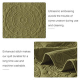WURUIBO Olive Green Quilt Set Twin Size, Embossing Microfiber Bedspreads with Pillow Sham, Ligthweight Breathable Thin Coverlet, Reversible Bedding Set for All Season (1 Quilt, 1 Pillow Sham) WURUIBO