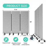 Soundproof Room Divider with Wheels, 66in Office Dividers for Sound Proofing & Reducing, 3 Panel Sound Proof Dividers for Office Partitions Portable Temporary Wall Acoustic Wall Divider，Light Grey YASRKML