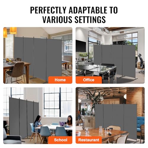 VEVOR Room Divider, 4 Panel Room Divider, Folding Privacy Screen and Portable Partition Divider for Room Separation, Freestanding Room Partitions for Office, Bedroom, Study, Grey VEVOR