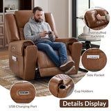 ANJ Premium Genuine Leather Power Recliners for Adults, Dual Motor Electric Recliner Chairs with Power Headrest & Dual Cup Holders, Overstuffed Heavy Duty Reclining Sofa for Living Room Bedroom, Brown
