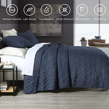 HORIMOTE HOME Quilt Set King Size Navy Blue, Classic Geometric Diamond Stitched Pattern, Ultra Soft Lightweight Bedspread Coverlet for All Season 3 Pieces(1 Quilt and 2 Pillow Shams) HORIMOTE HOME