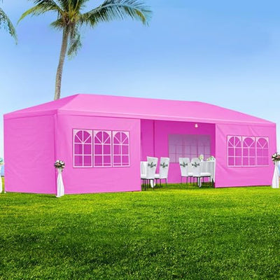 10' X 30' Outdoor Wedding Party Tent Pink Canopy Tent with 8 Removable Sidewalls, Heavy Duty Waterproof Gazebo Patio Shelter for BBQ Camping Party Cater Events
