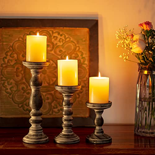 Wooden Candle Holders for Pillar Candles - Tall Rustic Candle Holder (Set of 3), Large Farmhouse Candle Holders Candle Stand, Pillar Candle Holder Set for Table Centerpiece, Fireplace, Home, Black Inweder