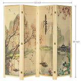 MyGift 4-Panel Folding Bamboo Room Divider Asian-Inspired Cherry Blossom Scene, 6 FT Freestanding Floral Artwork Room Partitioner with Beige Wood Frame MyGift