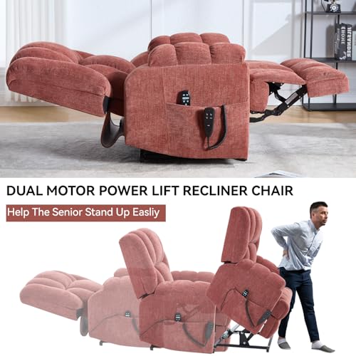 Trustyue Dual Motor Power Lift Recliner Chair with Lay Flat, Full-Body Vibration & Lumbar Heating - Lift Assist Chair for Elderly, Electric Recliner with Massage and Heat,Easy Assembly Red