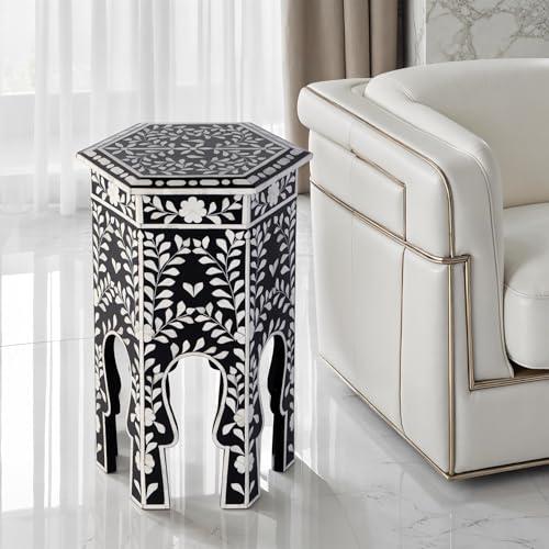 Butler Specialty Company Amaya 16" W Hexagon Bone Inlay Side Table- Black-White Butler Specialty Company