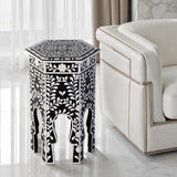 Butler Specialty Company Amaya 16" W Hexagon Bone Inlay Side Table- Black-White Butler Specialty Company