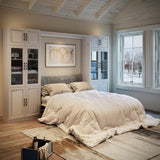 Bobve Farmhouse Murphy Bed Queen, 85" Wall Bed Folds to Save Space, Concealed Bed Frame with 2 Glass Storage Cabinets and Wall Mounted Features for Apartment/Office/Guest Room Bobve