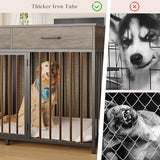HOSTACK Double Dog Crates Furniture, 71" Wide Indoor Dog Kennel with 3 Drawers, Farmhouse Dog Cage for 2 Large/Medium Dogs, Heavy Duty Dog Crate with Removable Divider, Wooden Pet House, Ash Grey HOSTACK