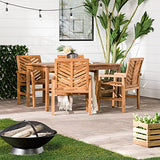 Walker Edison 4 Person Outdoor Wood Chevron Patio Furniture Dining Set Table Chairs All Weather Backyard Conversation Garden Poolside Balcony, 5 Piece, Brown Walker Edison