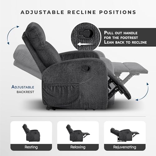 Lexicon Manual Recliner Chair, Textured Microfiber Reclining Chair, Wall Hugger, Track Arms, Magazine Pockets, Manual Recliner for Living Room/Office/Apartment, Easy Assembly, Dark Gray