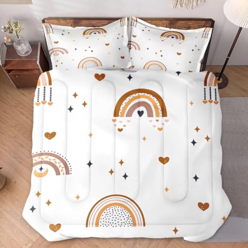 WeCozy Twin Size Comforter Set with Pillowcase, Cute Boho Rainbow Bohemian Nursery Soft 2 Pcs Bedding for Kids and Adults Bedroom Bed Decor WeCozy