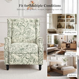 DREAMSIDEA Recliner Chair, Upholstered Wingback Floral Pushback Armchair with Adjustable Backrest & Footrest, Comfy Accent Chair for Small Spaces, Living Room, Bedroom (Rococo Green, Set of 1)
