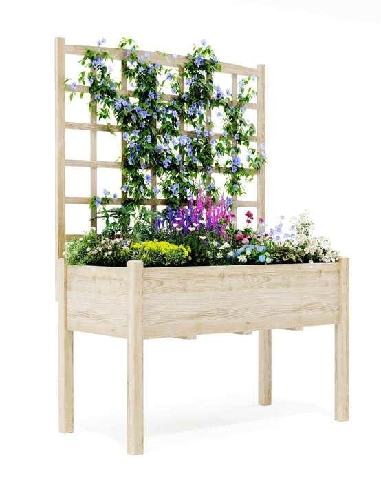 Raised Garden Bed with Legs for Outdoors, 46"x23"x65" Wooden Elevated Planter Box with Trellis, Planter Liner for Backyard, Patio, Balcony, Bed Liner for Climbing Plants, Flowers, Vegetables GarveeLife