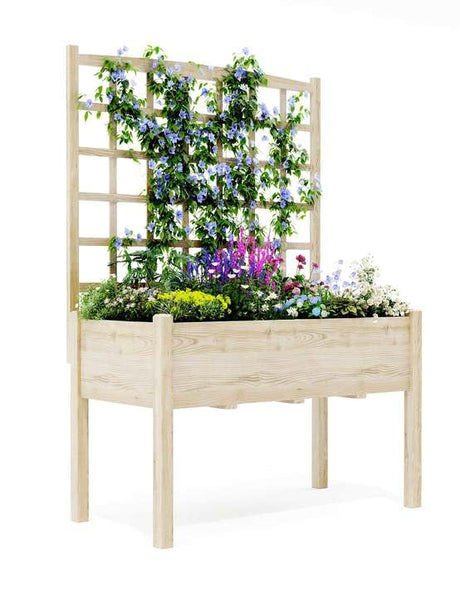 Raised Garden Bed with Legs for Outdoors, 46"x23"x65" Wooden Elevated Planter Box with Trellis, Planter Liner for Backyard, Patio, Balcony, Bed Liner for Climbing Plants, Flowers, Vegetables GarveeLife