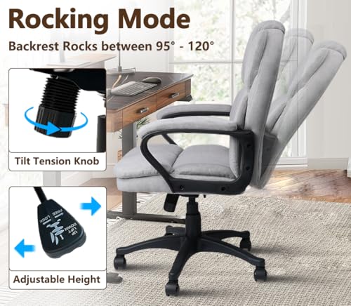 CLATINA Ergonomic Executive Cloth Office Chair, Fabric Desk Chair with Upholstered Swivel Adjustable Height Thick Padding Headrest and Armrest for Home Office Grey CLATINA