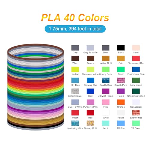 Kretrum 3D Pen Filament Refills 40 Colors, 3D Printer PLA 1.75mm Filament,Each Color 3M, Total 120M (394 Feets), Sparkly Glitter Transparent Glowing Filament, Compatible with MYNT3D SCRIB3D 3D Pens Kretrum