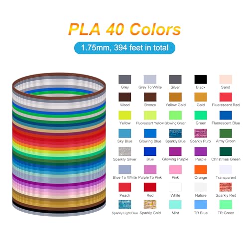 Kretrum 3D Pen Filament Refills 40 Colors, 3D Printer PLA 1.75mm Filament,Each Color 3M, Total 120M (394 Feets), Sparkly Glitter Transparent Glowing Filament, Compatible with MYNT3D SCRIB3D 3 - WoodArtSupply