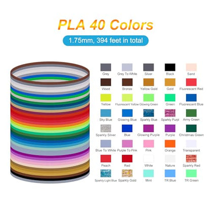 Kretrum 3D Pen Filament Refills 40 Colors, 3D Printer PLA 1.75mm Filament,Each Color 3M, Total 120M (394 Feets), Sparkly Glitter Transparent Glowing Filament, Compatible with MYNT3D SCRIB3D 3 - WoodArtSupply