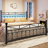 EnHomee 54" Metal King Bed Frame with Tall Headboard & Footboard, LED Light King Bed Frame, Strong Metal Slats Support and Noise-Free Design with Under Bed Storage/No Box Spring Needed/Black EnHomee