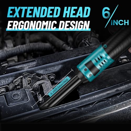 Seesii 3/8" Long Neck Ratchet Wrench, 40Ft-lbs 6" Extended Cordless Ratchet Wrench Kit w/ 2x2.0Ah Batteries & Fast Charge, 220RPM Variable Speed Ratcheting Wrench w/ 7 Sockets, RT400B Seesii