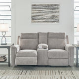 Signature Design by Ashley Barnsana Minimalist Power Reclining Loveseat with Console and USB Charging Ports, Light Gray Signature Design by Ashley