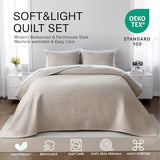 Oversized Queen Quilt Set–102"x106" Soft Washed 3-Layer Lightweight Bedspread with Multi-Lock Quilting,Minimalist Nordic Bedding,All-Season Quilt Set for Spring & Summer,(1 Quilt + 2 Shams), Oatmeal DAWNDIOR