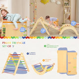 Belleur 7 in 1 Wood Pikler Triangle Set, Foldable Toddler Climbing Toys Indoor, Montessori Climbing Set with Ramp, Arch & Climbing Triangle, Baby Climbing Gym, Indoor Playground for Kids 1-6 - Rainbow Belleur