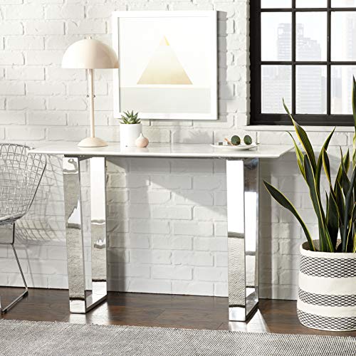 Meridian Furniture Carlton Collection Modern | Contemporary Marble Top Console Table with Stainless Steel Base and Polished Chrome Finish, 48" W x 17.5" D x 30" H, Meridian Furniture