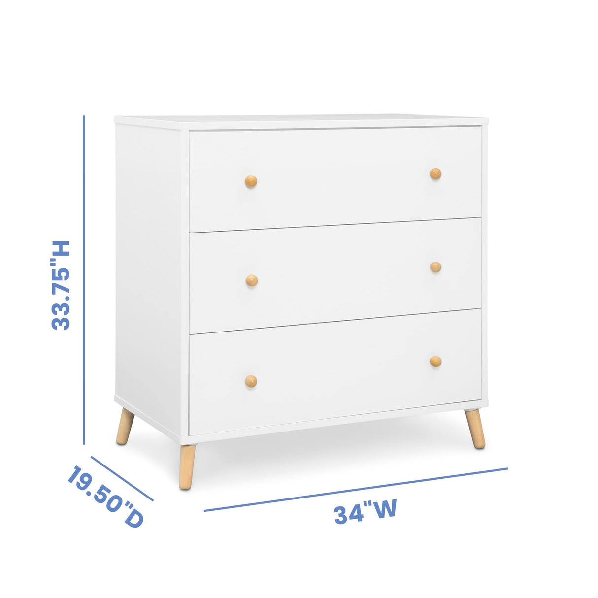 Delta Children Essex 3 Drawer Dresser with Interlocking Drawers, Bianca White/Natural Delta Children