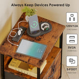 Fixwal Night Stand with Charging Station, LED Nightstand with U-S-B Ports and Outlets, 2 Fabric Storage Drawers with PU Finish, Bedside Table, Rustic Brown Fixwal