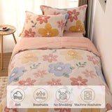 Holawakaka Full Fluffy Comforter Set, Cute Botanical Flowers Print Fleece Bedding Set for Girls Women, Super Soft Floral Fuzzy Bed Set with Pillowcases for Nursery & Kids Teen's Bedroom Holawakaka