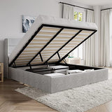 SHA CERLIN King Size Lift Up Storage Bed/Modern Wingback Headboard/Upholstered Platform Bed Frame/Hydraulic Storage/No Box Spring Needed/Wood Slats Support/Light Grey SHA CERLIN