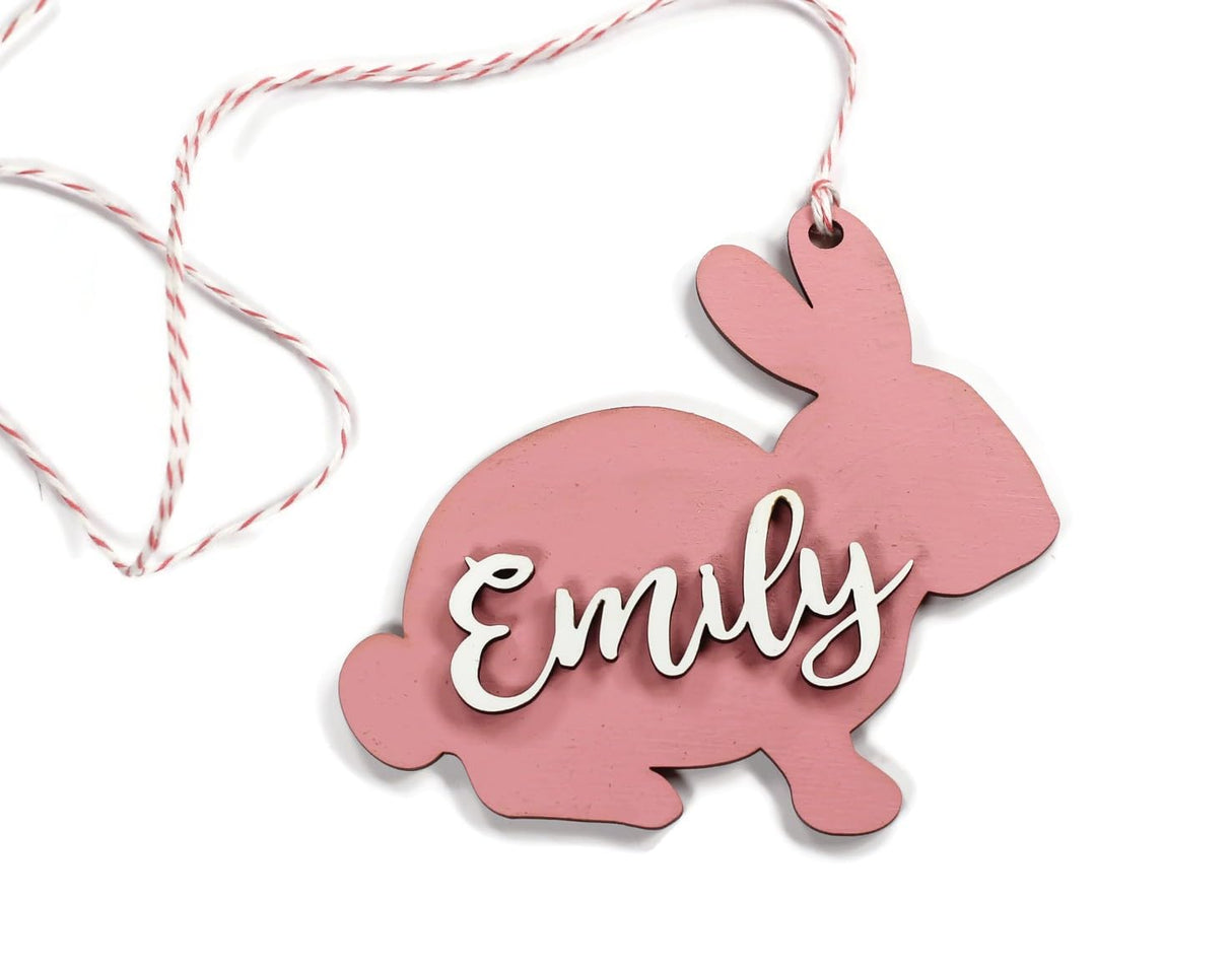 Personalized Wooden Easter Bunny Tag (Pink Paint) HIGH DESERT Medley
