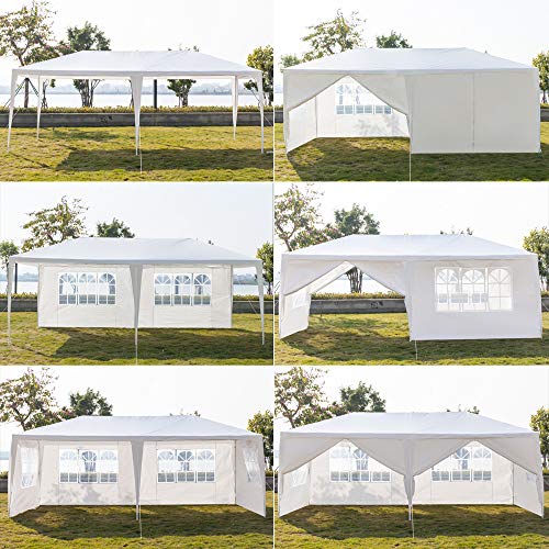10' x 20' Party Tent,Wedding Tent with 6 Removable Sidewalls, Patio Canopy Tent, Outdoor Patio Gazebo with Spiral Tubes for Party,Wedding,BBQ, Waterproof (White, 10' x 20'-6 Removable Sidewalls) CIPACHO