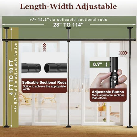 Goovilla Room Divider for Room Separation, Tension Curtain Rods No Drilling, 4-10ft(H) 28-114inch(W) Adjustable Temporary Privacy Wall Divider, Heavy Duty Freestanding Space Partition Separator, Black Goovilla