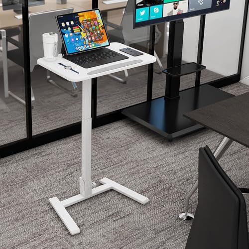 PUNCIA Adjustable Height Small Standing Desk Foldable Laptop Table with Stoppers - 90° Tiltable Rolling Computer Cart Portable Workstation Mobile Desk for Home Office Small Space Bedroom Dorm Study PUNCIA