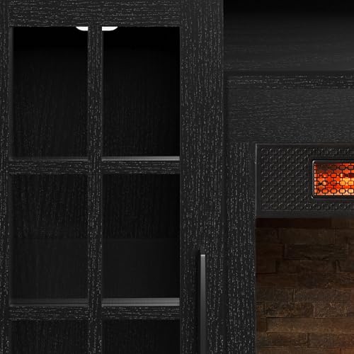 duraflame® Electric Fireplace Media Mantel for TVs up to 65 inches and Farmhouse Storage Cabinets, Black Embossed Ash Duraflame