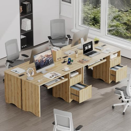Bestier Computer Desk with Drawer, 55 inch Office Desk with Power Outlet, Modern Home Office Desk with Keyboard Tray (Natual Oak, 55" W with Single-Sided Drawers) Bestier