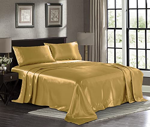 Pure Bedding Satin Pillowcase 2 Pack - King Size (20"x40", Gold) - Silky Pillow Cases for Hair and Skin - Satin Pillow Covers with Envelope Closure - Extra Soft Premium Microfiber Pure Bedding