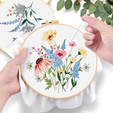 ERKOON Embroidery Kit for Beginners, 5 Sets Flower Cross Stitch Set for Adults Include Embroidery Cloth Hoops Threads for Craft Lover Hand Stitch with Skill Techniques (Flower)