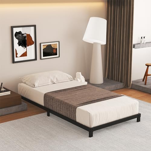 Cieemine 5 Inch Low Bed Frame Twin, Heavy Duty Twin Bed Frames Low Profile, No Box Spring Needed, Easy Assembly, Noise Free, Black Cieemine