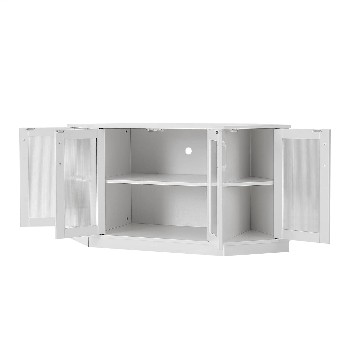 Panana Corner TV Stand, 47 Inch TV Media Console Table with 4 Doors and Shelves, Living Room Storage Entertainment Center for TVs up to 51 Inch (White)