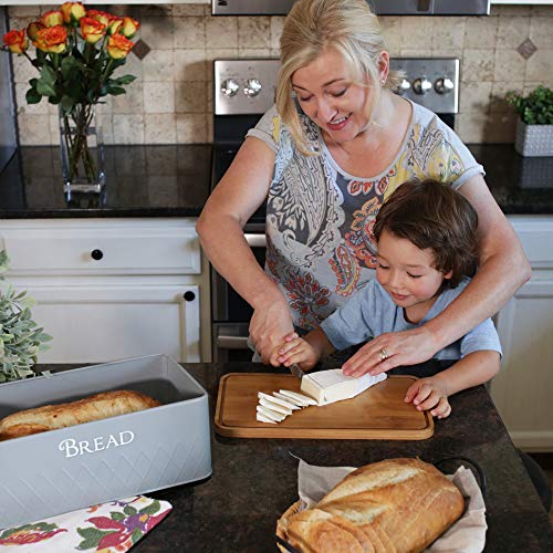 Baking & Beyond Space-Saving Bread Box with Bamboo Cutting Board Lid,13"x7.5"x5" for Kitchen Countertop, Bread Storage Container Holder, Bread Keeper Bin - Fresh Loaves BB BAKING & BEYOND