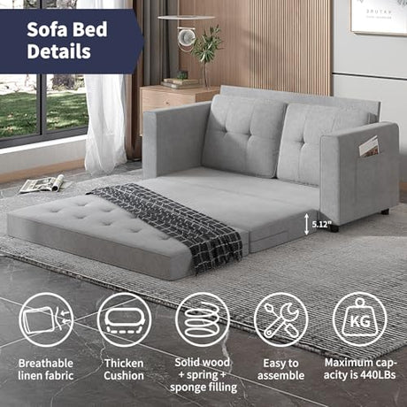 ZAFLY Modern 3-in-1 Convertible Sofa Bed, 84 Inch Tri-Fold Multi-Function Floor Sofa, Space-Saving Futon Couch Bed, Pull-Out Loveseat Sleeper, Ideal for Apartments, Dorms & Offices, Light Grey ZAFLY