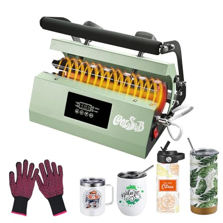 CoolSub Tumbler Heat Press Machine, Mug Press Machine for 30oz 20oz, Sublimation Blank Skinny Tumbler Glass Jar Can 11-16oz Mugs, Heat Transfer Print for Sublimation Tumblers, Cups, Mugs Green CoolSub